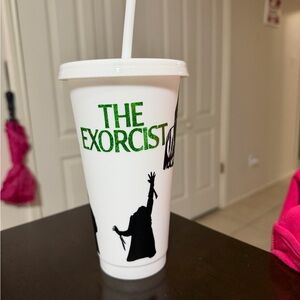 The Exorcist Reusable plastic cold Cup with Straw - White and Green